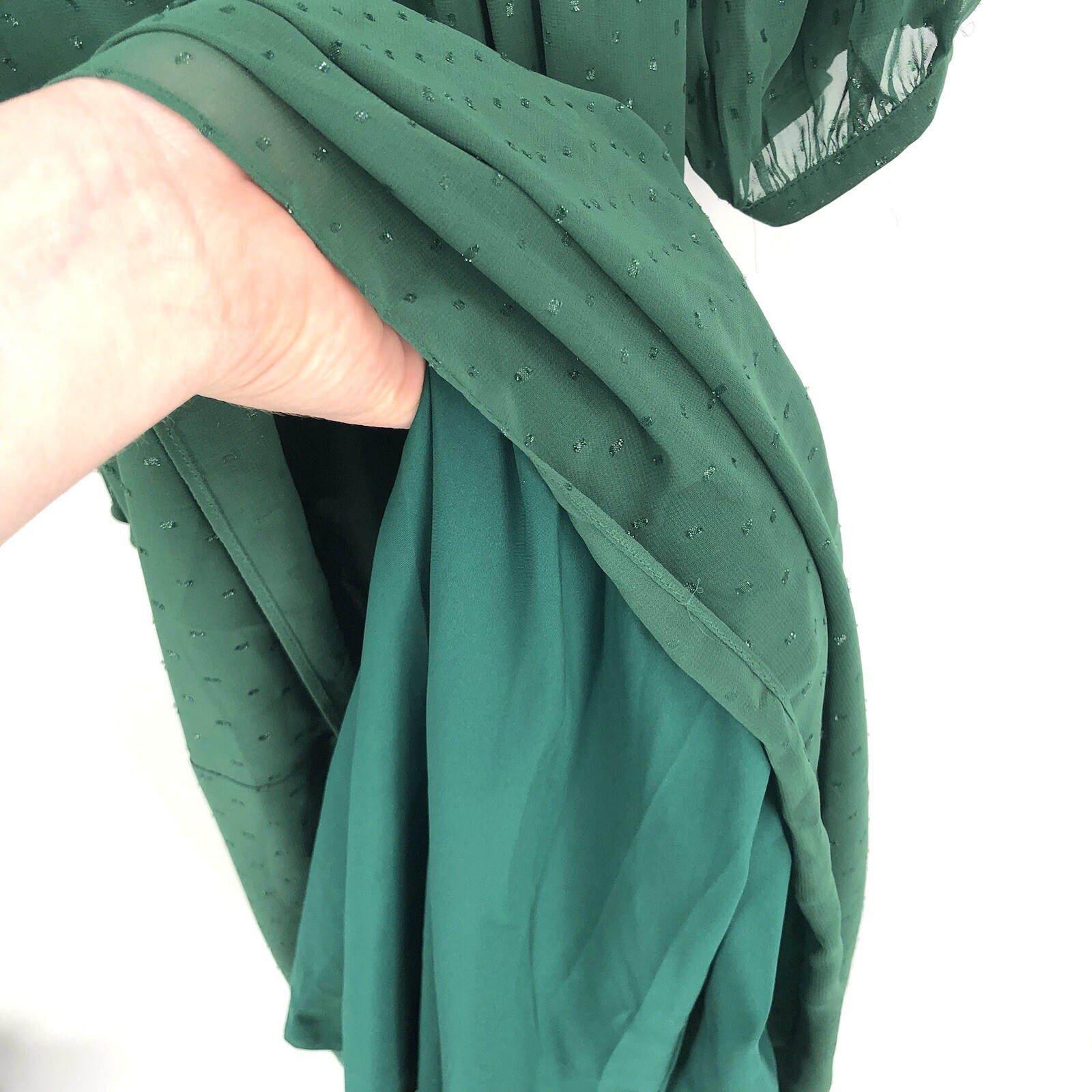 GAL MEETS GLAM Georgette Tiered Maxi Dress in Holly Green 16 Sheer Flowy Women