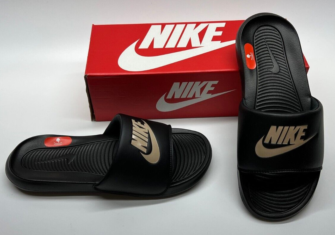 Nike Victori One Slide CN9675 006 Black Metallic Gold Sandals Shoes Mens 8