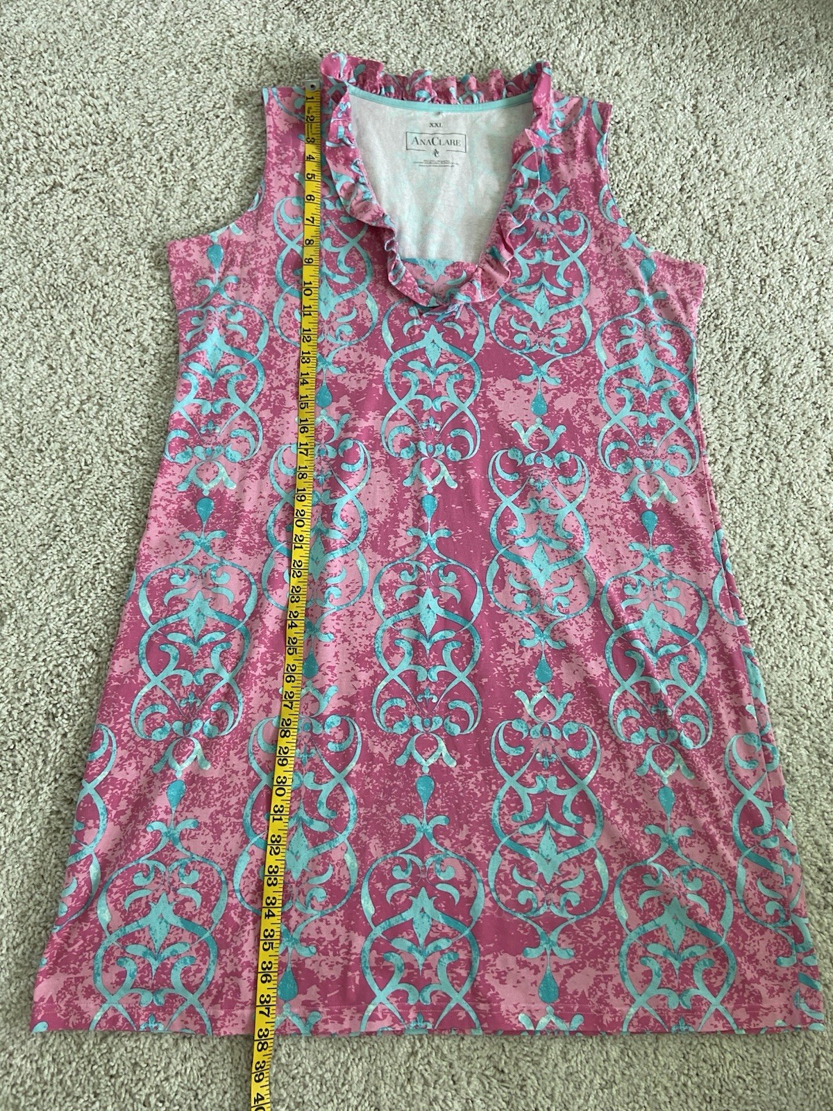 ANA CLARE Chantilly Rebecca Ruffle Sleeveless Dress Pink/Teal XX-Large