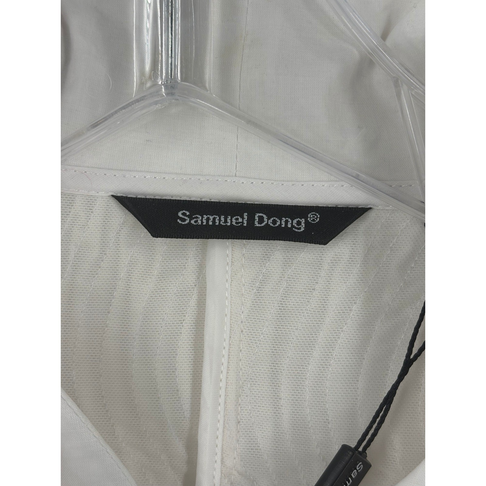 Samuel Dong Ruffle Blouse Womens Large Ruffle Blouse White Textured Zip NWT
