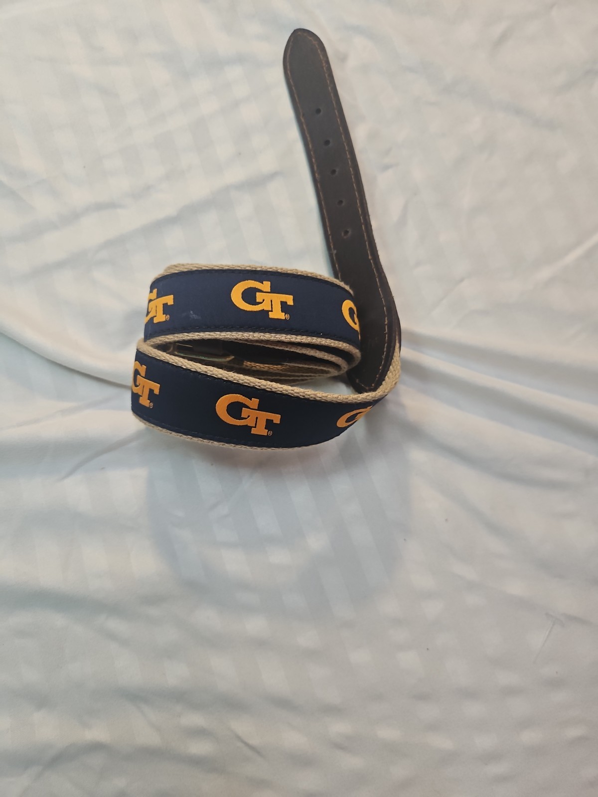 Jardine Collection Georgia Tech Belt Mens 36 Navy Gold Leather Canvas Ribbon