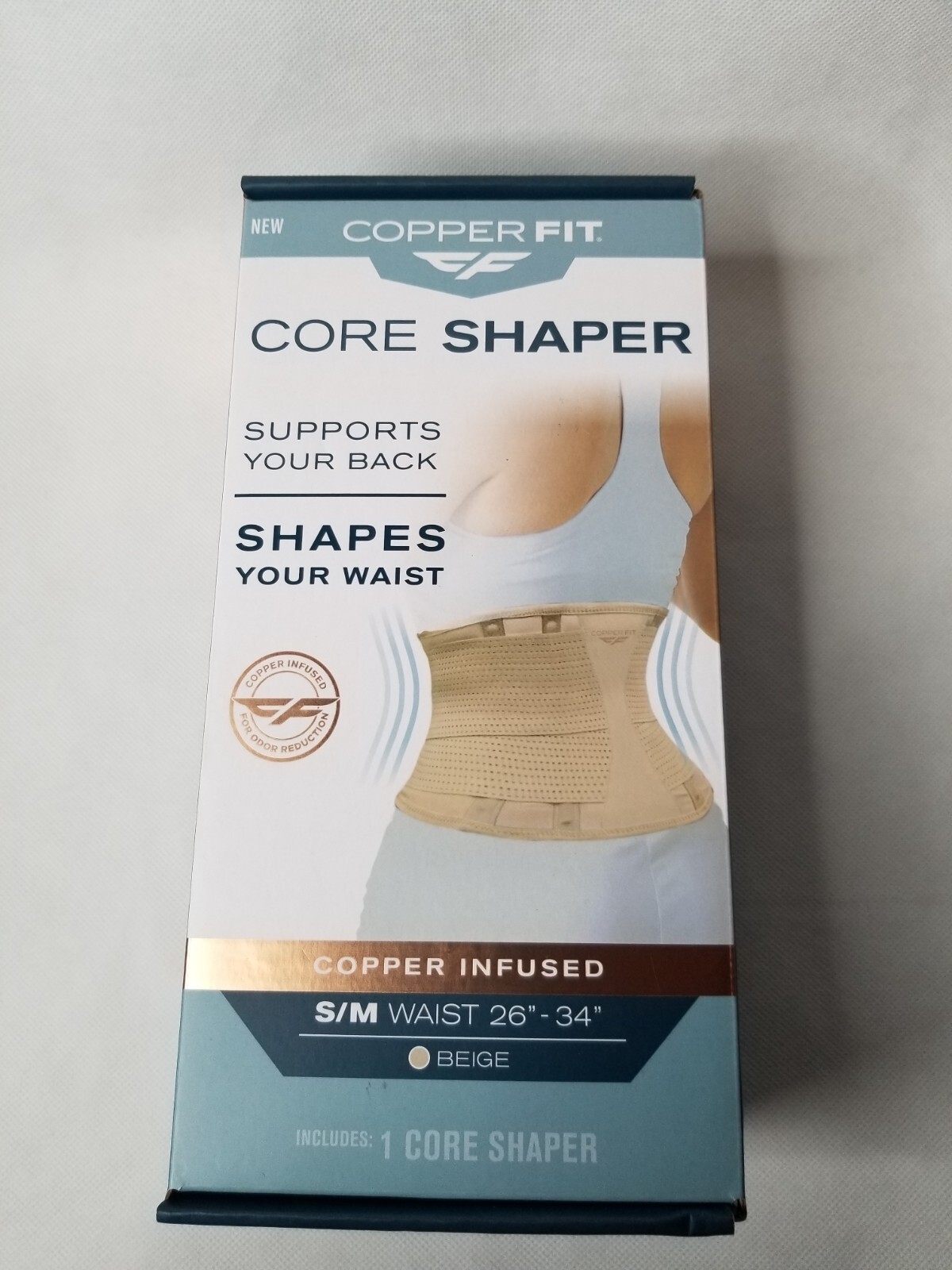 COPPER FIT Core Waist Belt Trainer Shaper Women Beige S/M Waist 26″-34″ New V9