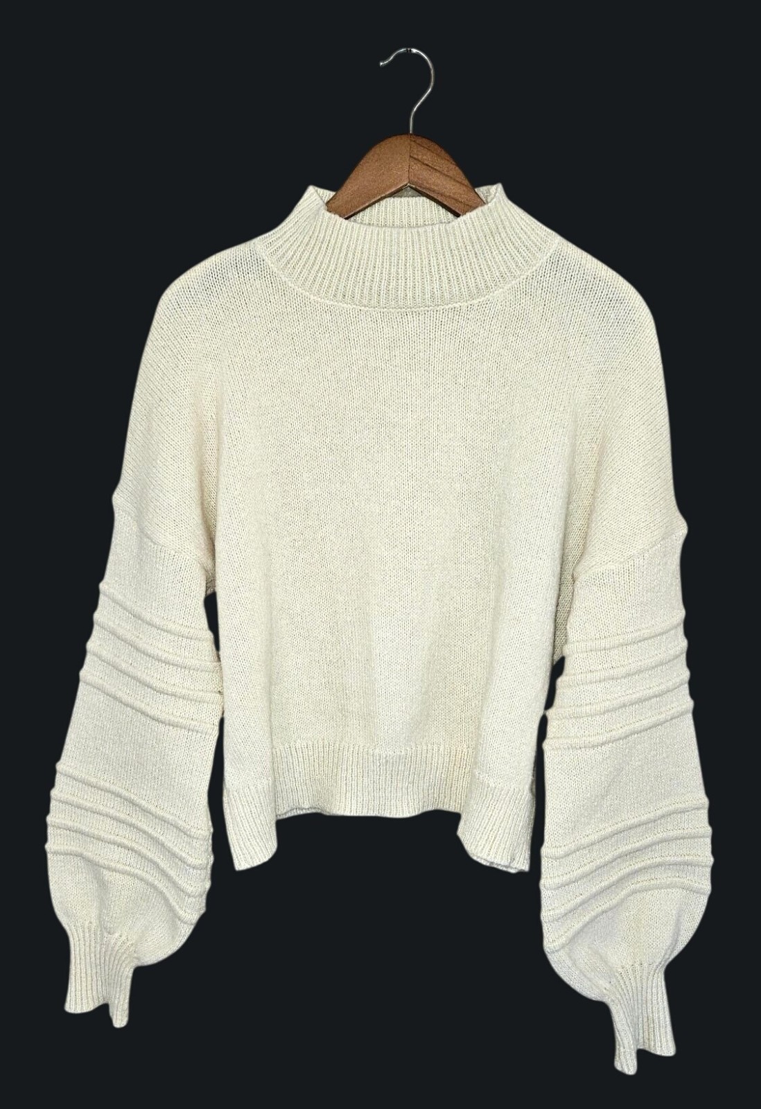 Boxy Chunky Knit Sweater Oversized Cropped Ribbed Balloon Sleeves Womens M