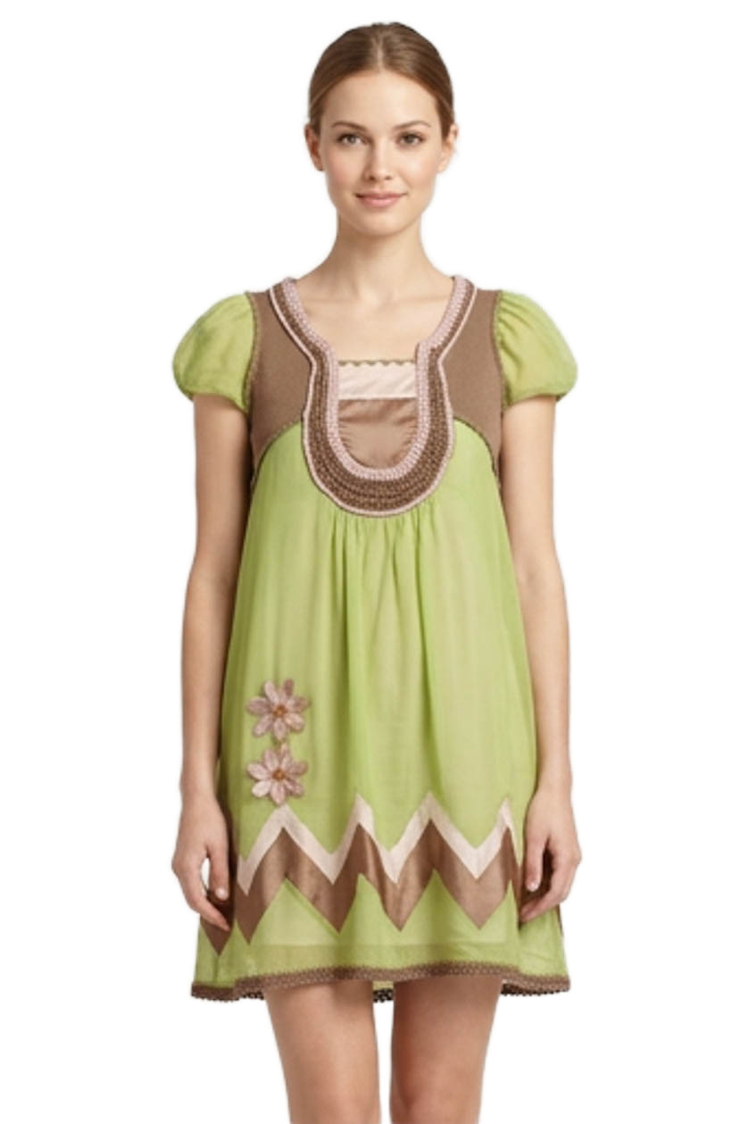 See by Chloe Womens Silk Abstract Square Neck Short Sleeve Dress Size 4