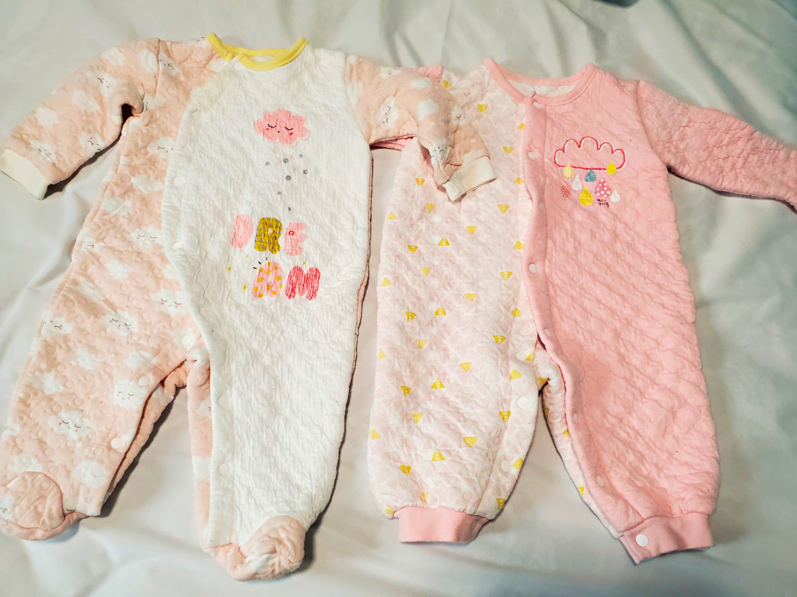 2pcs bundle Pink & White Quilted Snap Front Long Sleeve Coverall One-Piece 6-9M