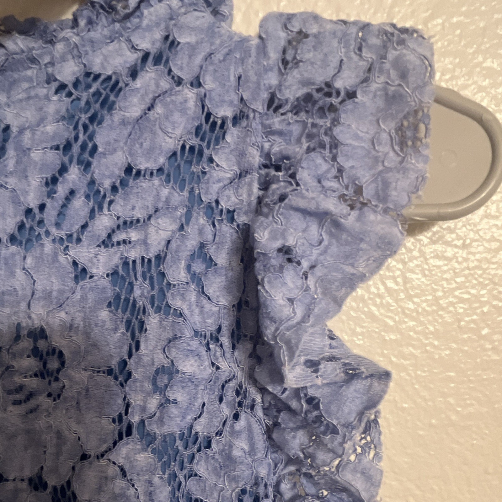 Imperial Blue Floral Lace Shift Dress Round Neck Ruffle Lined Zip M