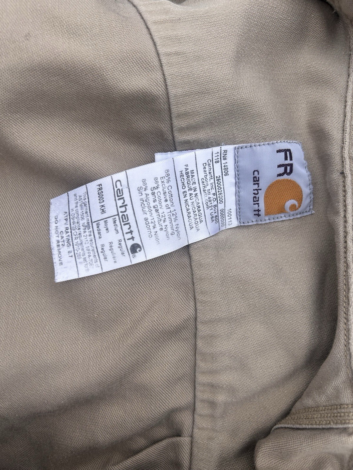 Carhartt FR Flame Resistant Long Sleeve Button-Up Work Shirt, Men’s L Beige