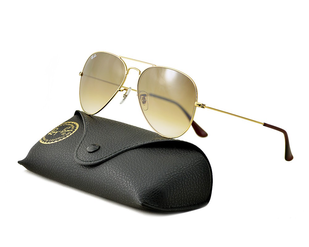 Ray-Ban RB3025 Aviator Gradient Gold Frame Light Brown Lenses 58mm Unisex