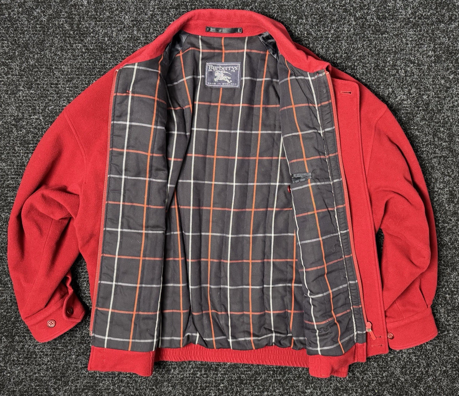 Burberrys Made in England check Harrington Red Jacket Size: See Pictures ….