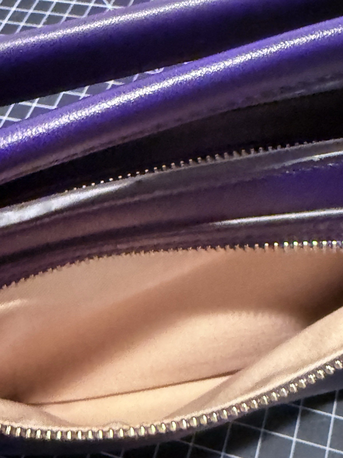 Coach Madison Purple Leather Sophia Clutch Cutout Handle Zip Pocket Evening Bag