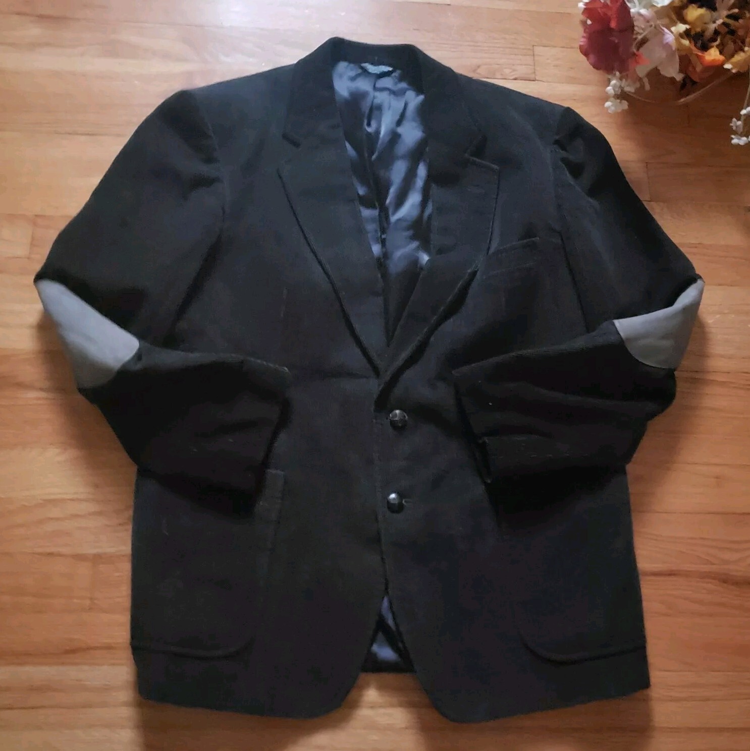 Banner Blazer Suit Jacket Men’s Black Corduroy Coat Elbow Patches 44R