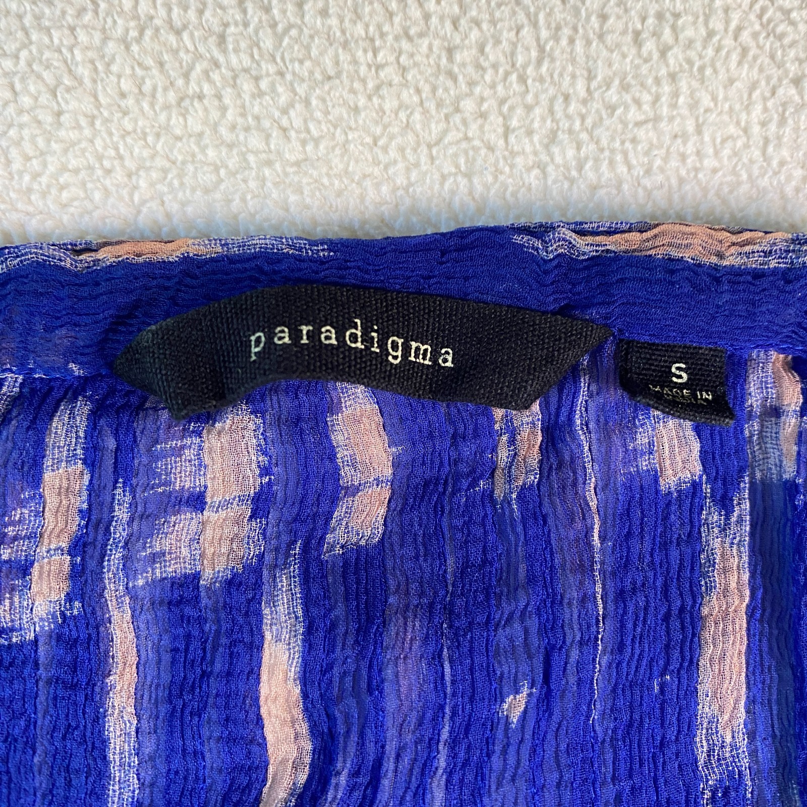 Paradigma Sheer Blue Blouse Small Silk Look Ikat Print Tunic Top w/ Cami