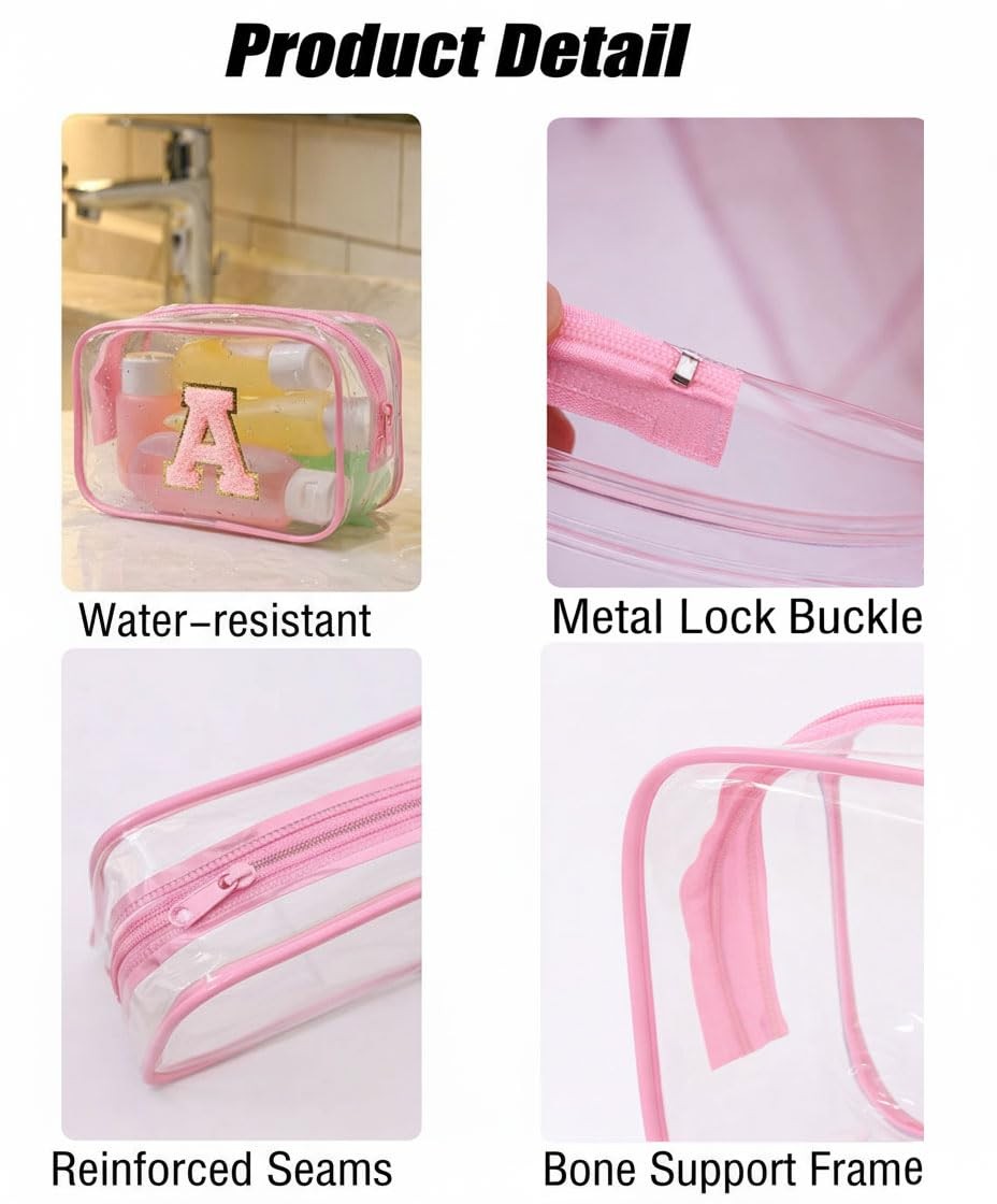 Buminee Clear Bags for Travel Essentials, Toiletry Bag medium, pink