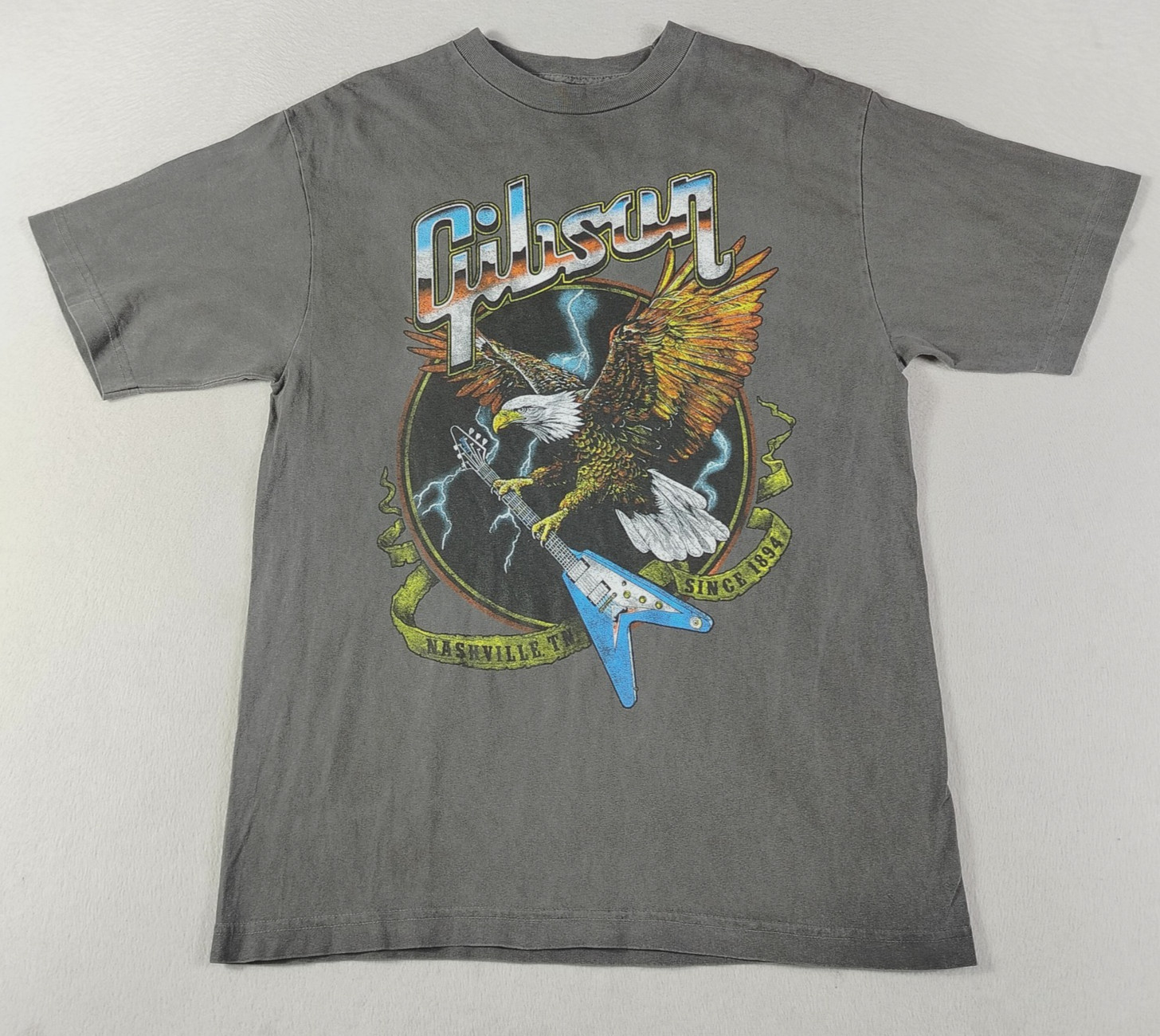 Gibson Shirt Mens Medium Gray Eagle Guitar Nashville Graphic Rock Music Tee