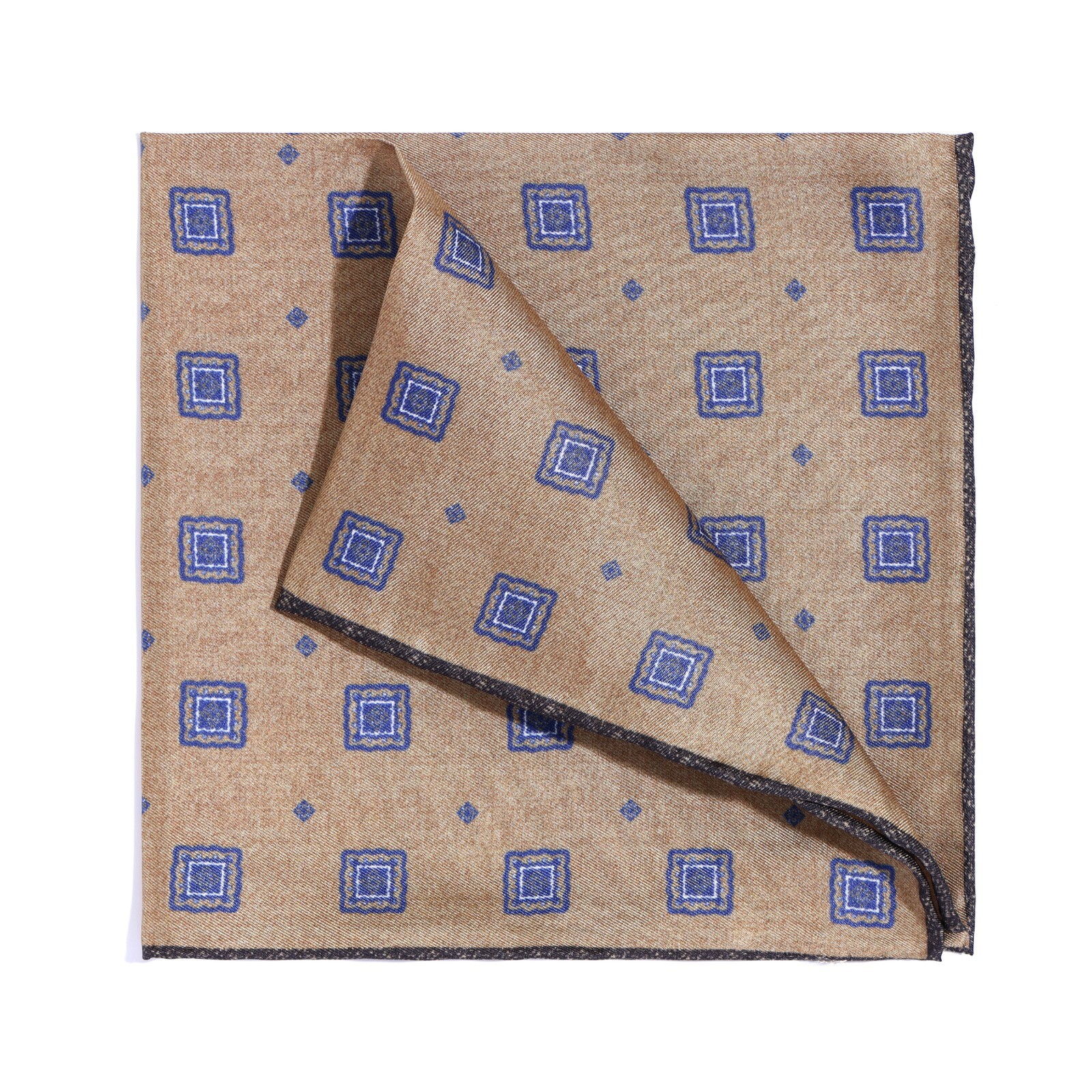 Silk Twill Men’s Handkerchief Yellowish Brown Floral Pocket Square 30cm 11.8in