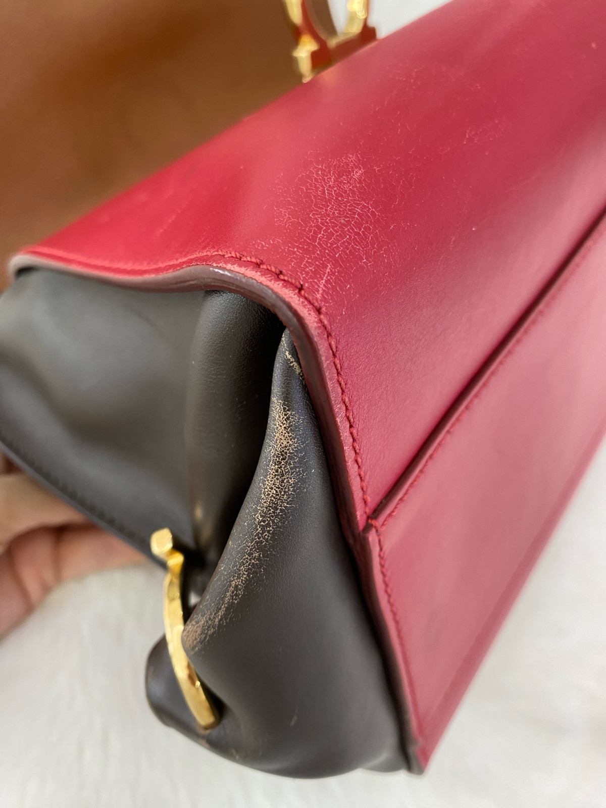 Authentic Salvatore Ferragamo Sofia Smooth Leather Top Handle Bag Brown, Red,