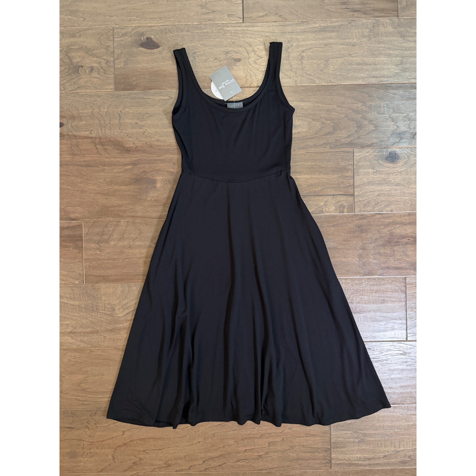 Olivia Rae New York Black Scoop Neck Midi Fit and Flare Pocket Dress Small NWT