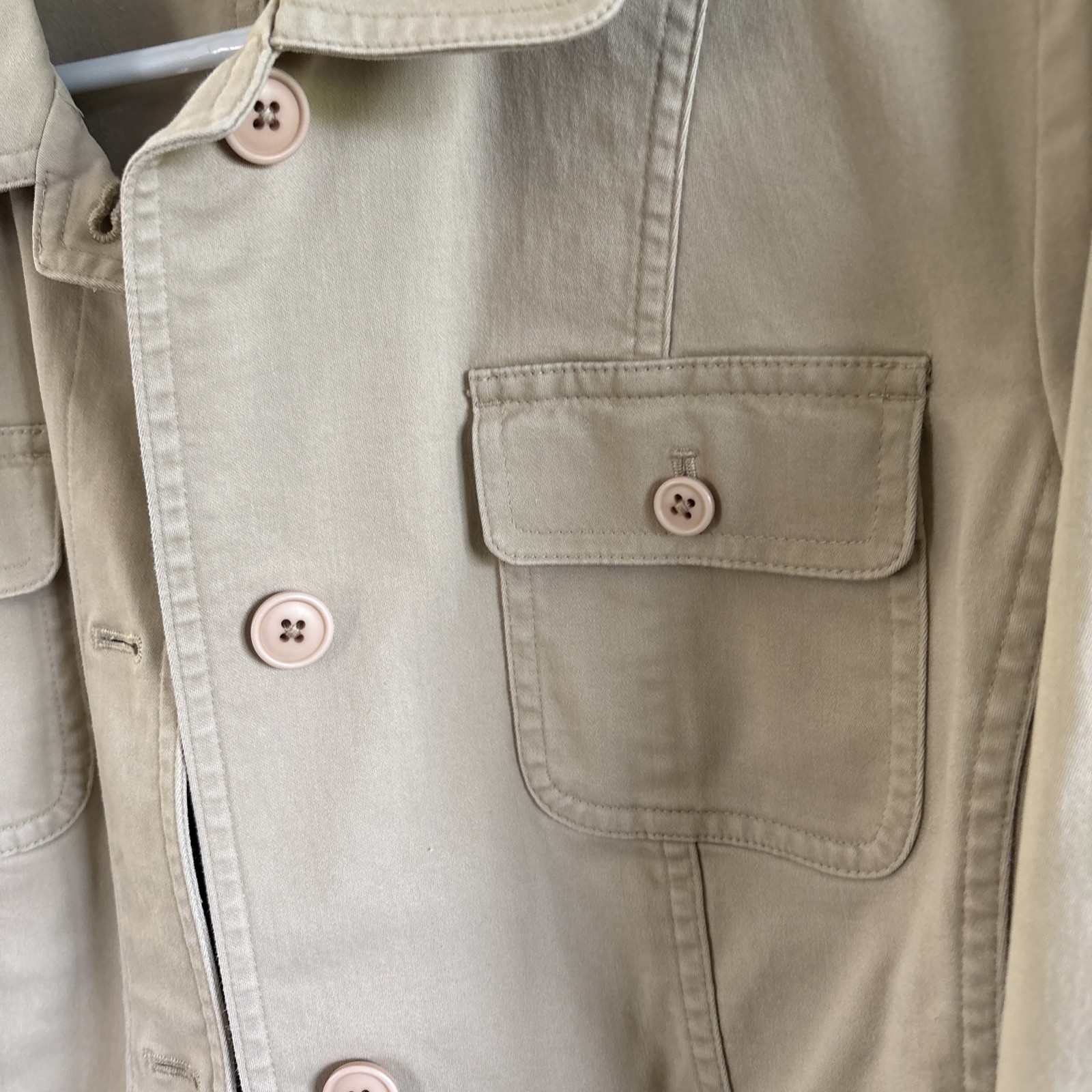 Talbots Tan Cotton Stretch Utility Safari Jacket Button Up Size 10 Casual Blazer
