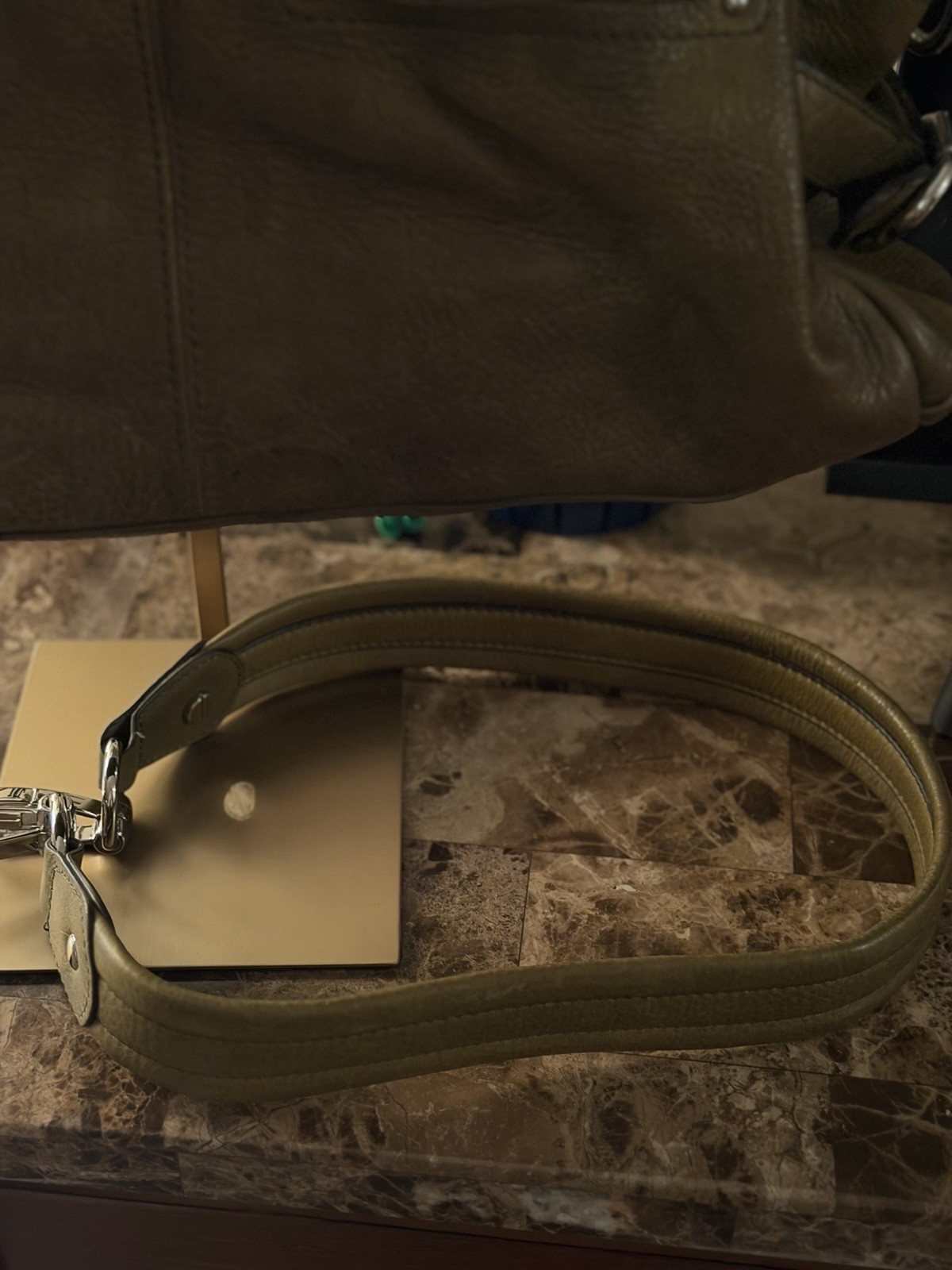 B. Makowsky Olive Green Pebbled Satchel Top Handle Zip Silver Detach Strap