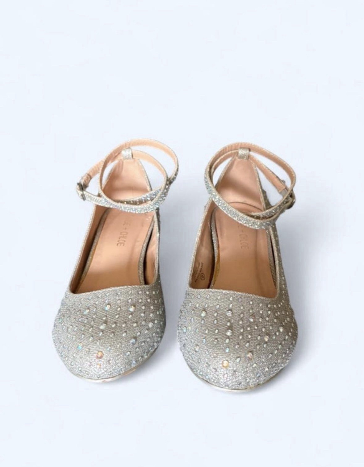 Chase&Chloe Women’s Silver Wedge Heels with Rhinestones, Size 9