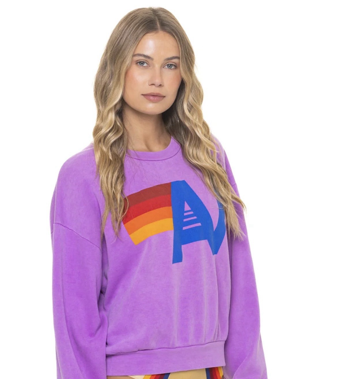 Aviator Nation BARELY WORN Logo Relax Crew Neck Sweatshirt- Neon Purple size XS