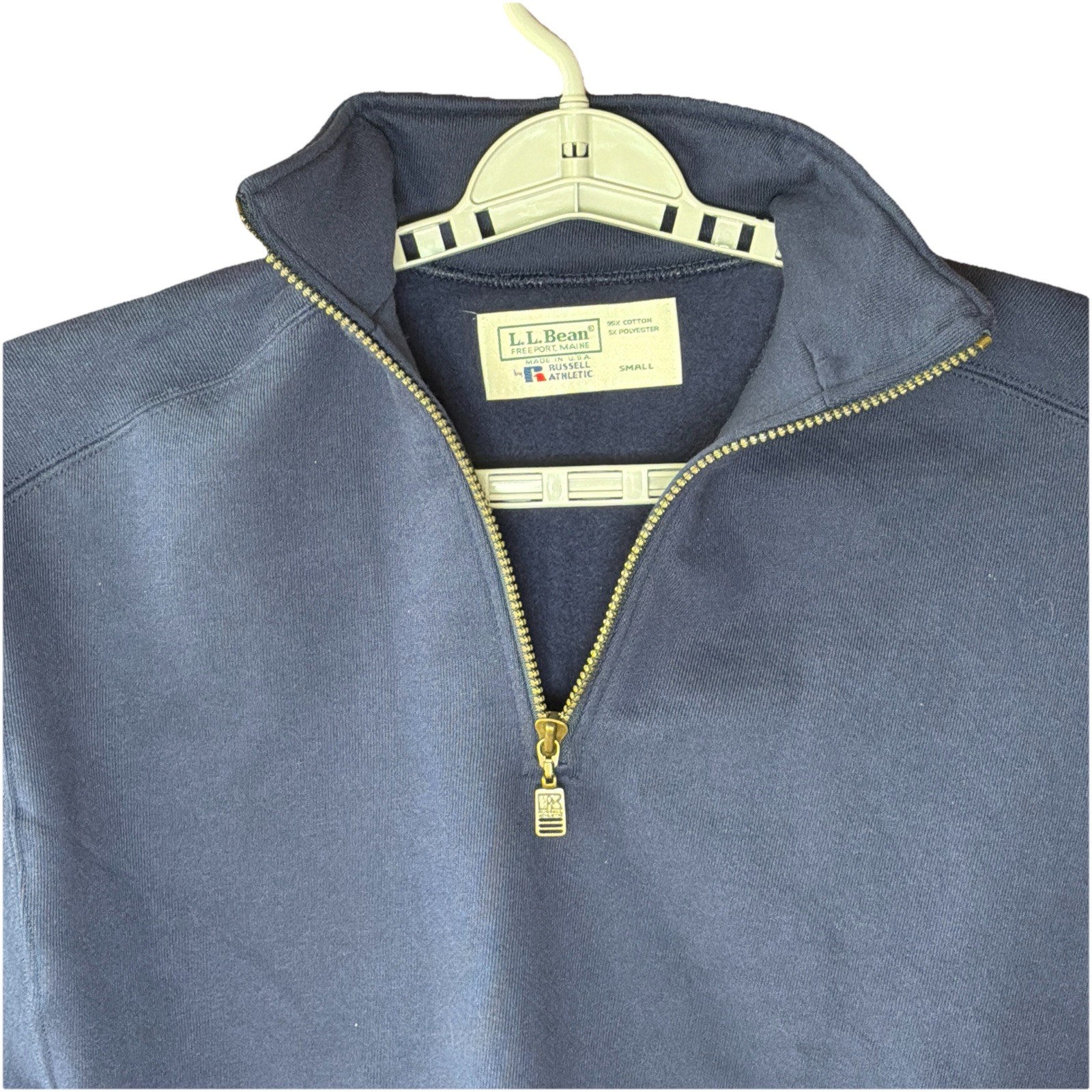 LL Bean Collab Russell Athletic Vintage USA 1/4 Zip Mens Small Blue Long Sleeve