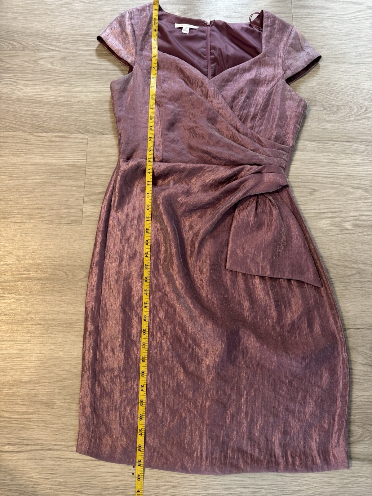 London Times Shimmer Purple Side Drape Short Sleeve Sheath Cocktail Dress 8