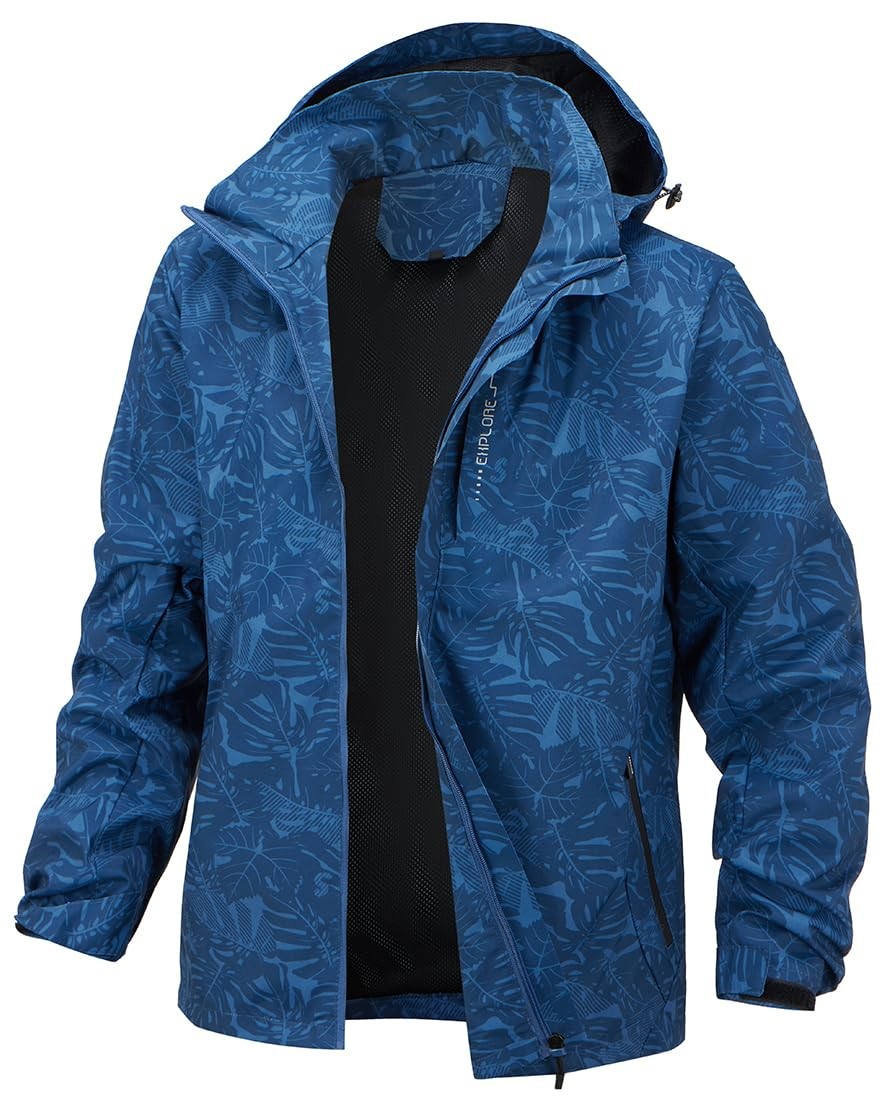Men’s Rain Jacket With Hood Windbreaker Lightweight Waterproof Raincoat Trenc…
