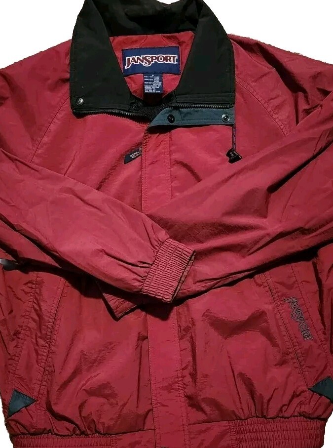 JANSPORT Vintage Red Full Zip Nylon Poly Mesh Windbreaker Jacket Mens Size M