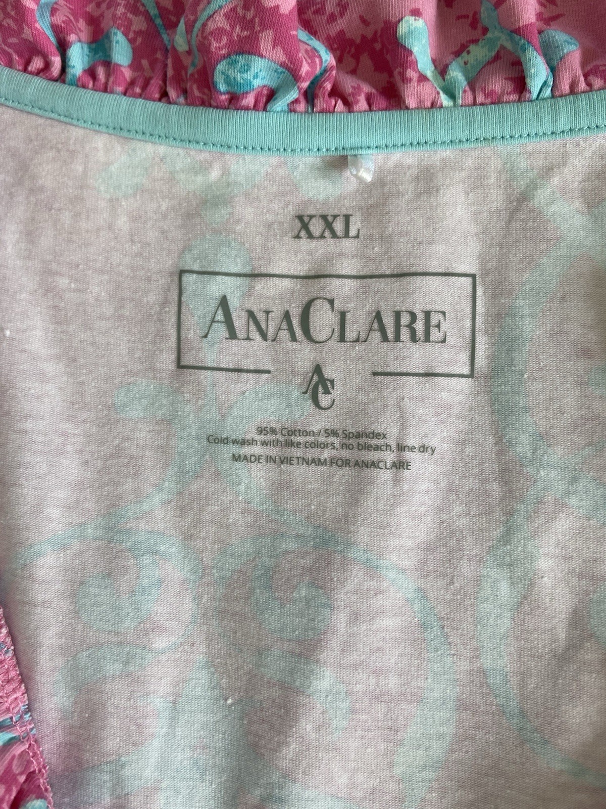 ANA CLARE Chantilly Rebecca Ruffle Sleeveless Dress Pink/Teal XX-Large