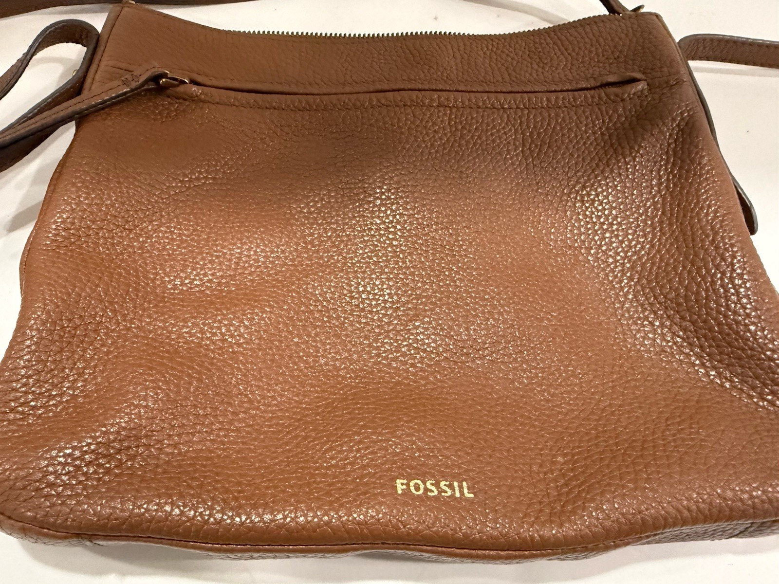 Brown Genuine Leather Pebbled Fossil Purse Crossbody Adjustable Strap SHB2037