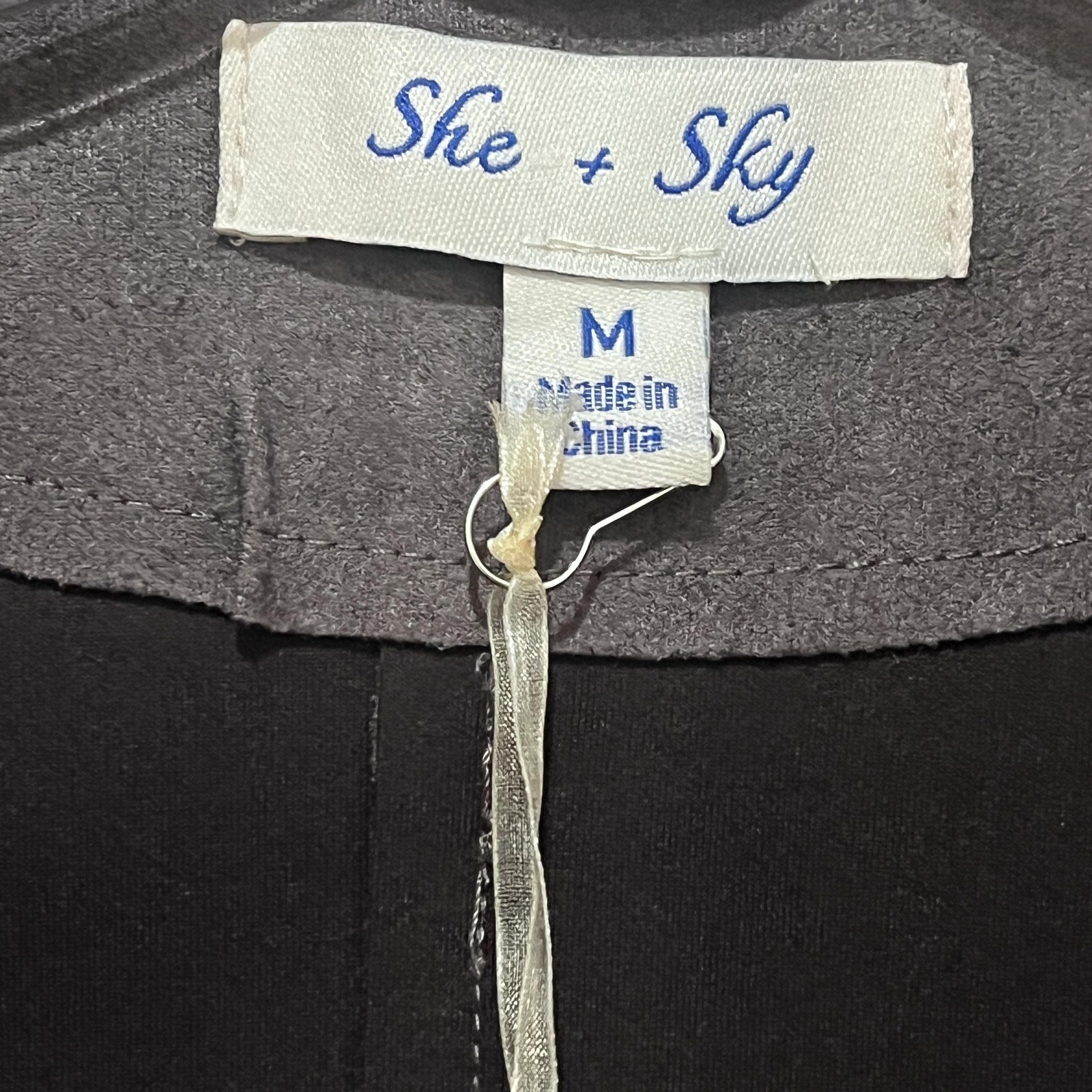 New She + Sky Coat Womens Medium Grey Faux Suede Knit Short Trench Jacket