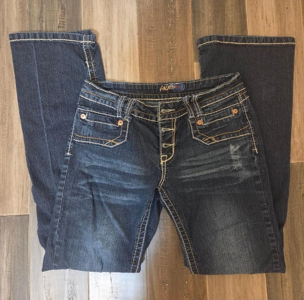 Angels Women’s Y2K Bootcut Jeans Size 11 Dark Wash Blue Stretch Denim Pockets