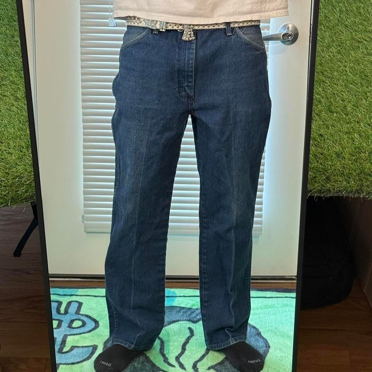 Wrangler Cowboy Cut slim straight leg stiff blue jeans 36×30