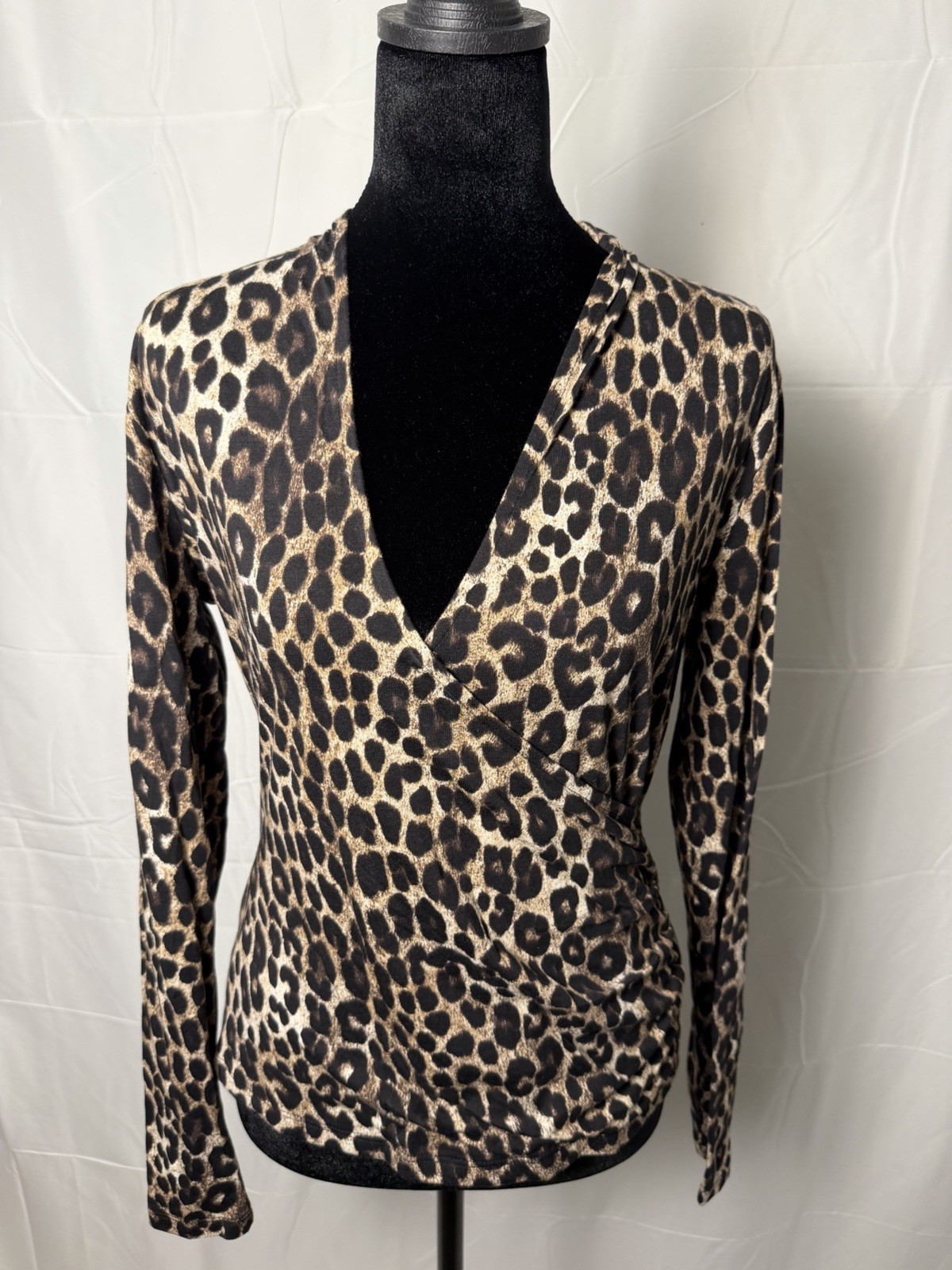 Michael Kors Leopard-Print Wrap Long Sleeve Top