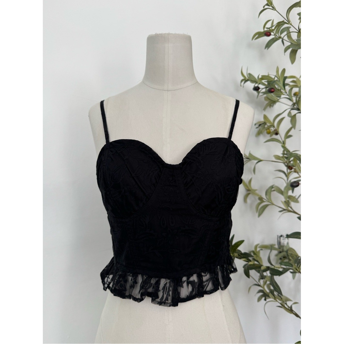 Free People Intimately Women’s Black Embroidered Corset Bralette Bustier Size S