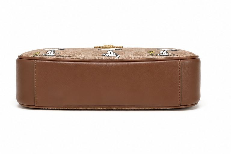 COACH x PEANUTS Teri Shoulder Bag Tan Brown Snoopy Print Signature Canvas CBJ88