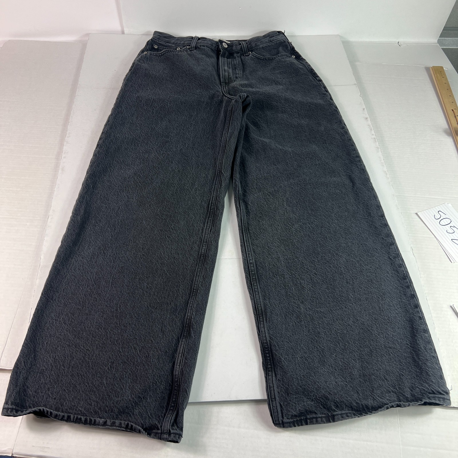 Abercrombie Fitch Jeans Women 30×29* High Rise Wide Leg Black Faded Denim Tag 28