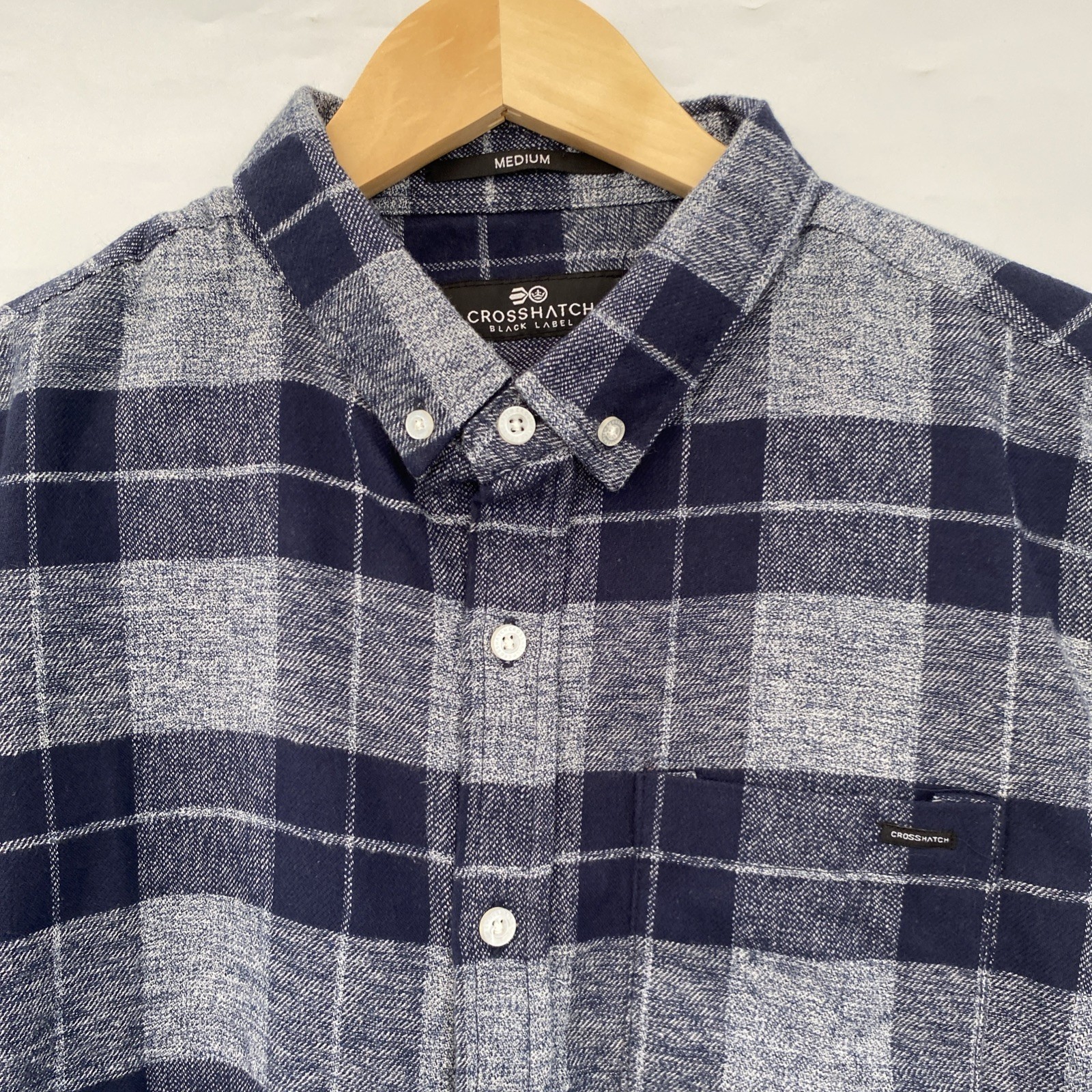 Crosshatch Black Label Shirt Men’s Medium Blue Check Cotton Flannel Shirt