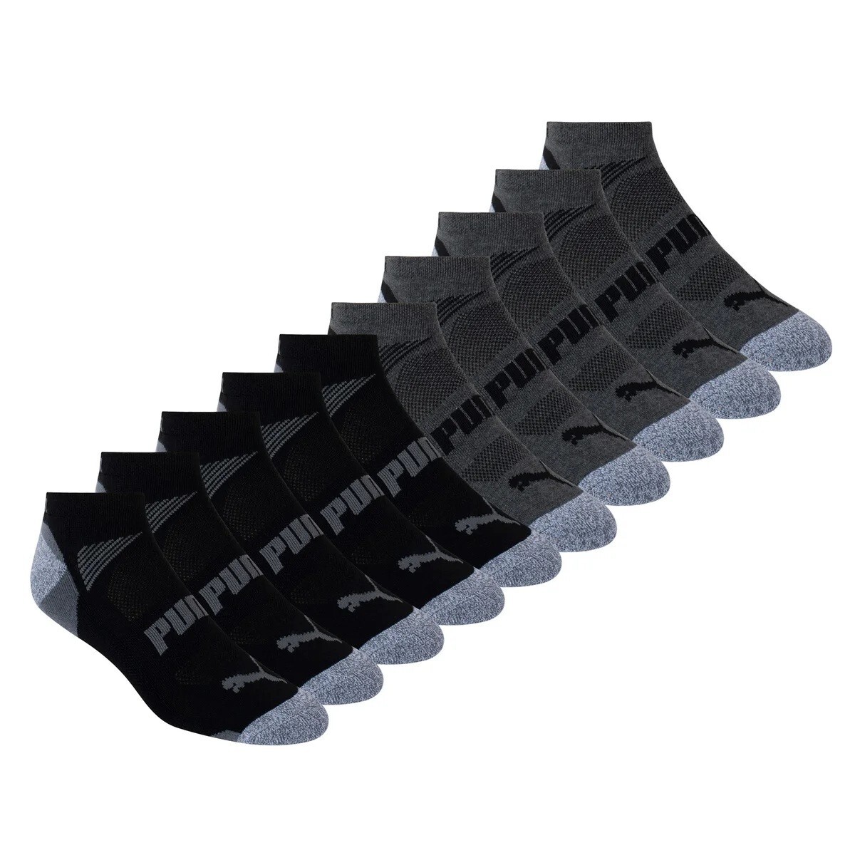 PUMA Men’s No Show Sock, 10-pair Black Gray Colors Half Cushion Arch Support