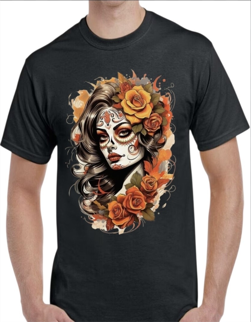 Sugar Skull Catrina Black Men’s T-Shirt Small To 3X-Large Style 12