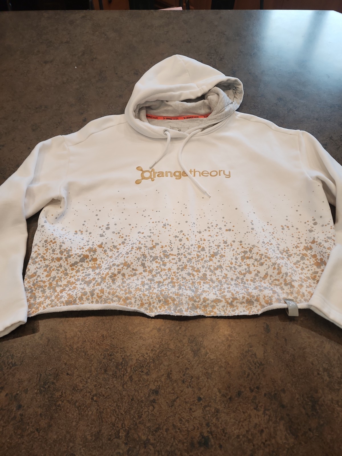 Orange Theory White Metallic Crop Top Hoodie Size Large