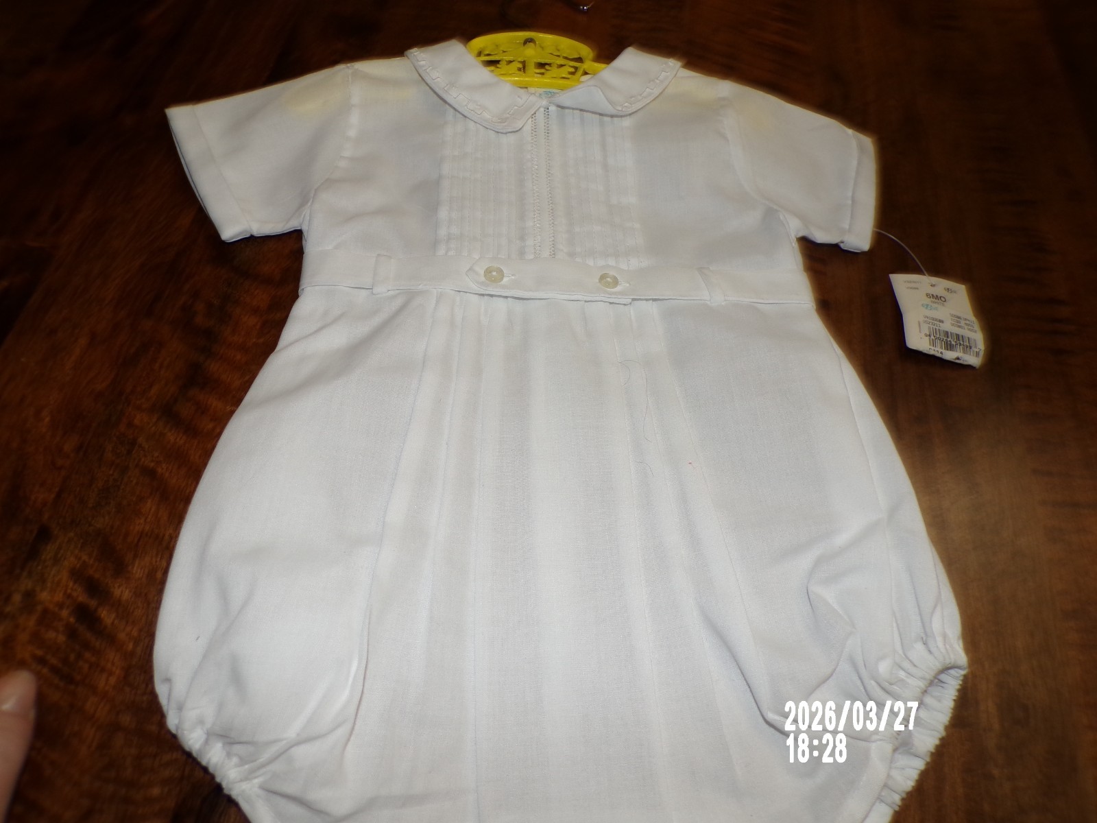NWT Feltman Bros Baby Boy Romper Pintucked Creeper Baptism Christening 6M, White