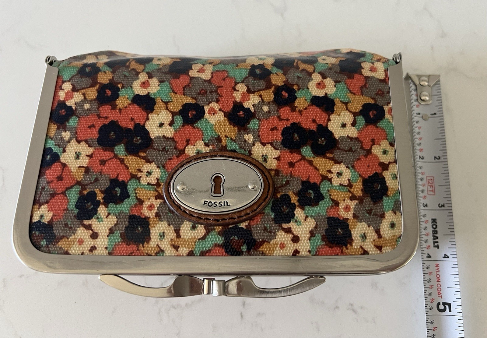 Fossil Retro Key-Per Cosmetic Bag Floral Coated Canvas Travel Bag