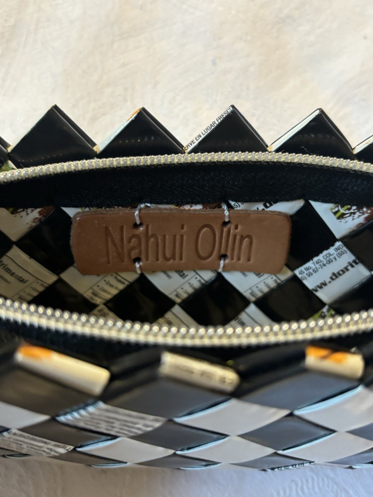 Nahui Ollin Black And White Candy Wrapper Zipper Closure Clutch Purse Bag