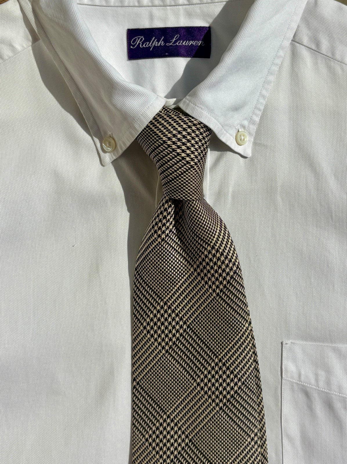 Ralph Lauren Purple Label Silver Glen Plaid Check Silk Tie – England – $235.00