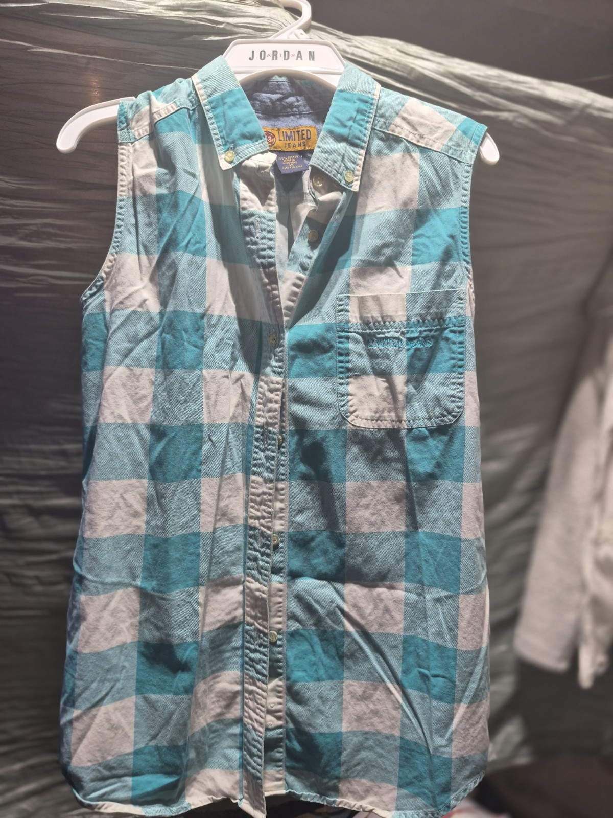 Limited Jeans Women’s 12 Blue White Plaid Collared Button-Up Top Pockets