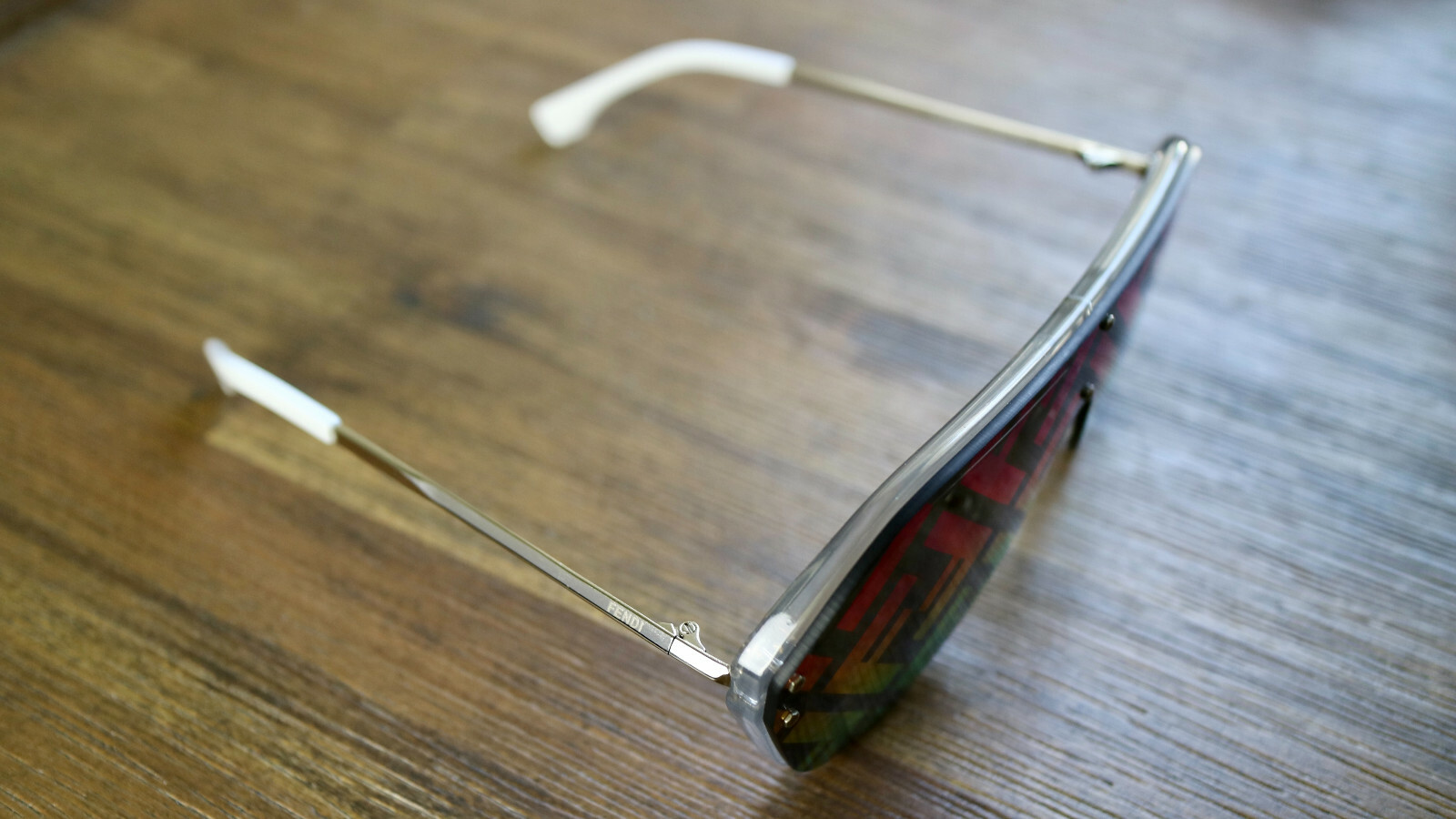 Fendi FFM0039 F74R3 Rainbow Lens Silver Frame Oversized Shield Sunglasses