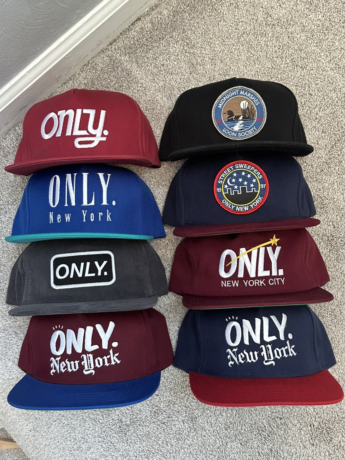 Lot of 8 ONLY NY SnapBack hat collection Adjustable vintage caps strapback