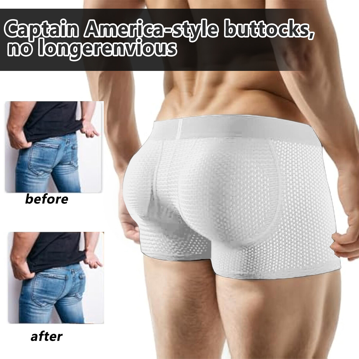 Men Padded Butt Lifter Enhancer Mesh Underwear Booty Boxer Briefs Shaper Panties